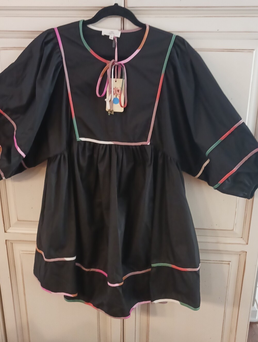 entro Black Dress with Pink Trim and Multicolor Ties